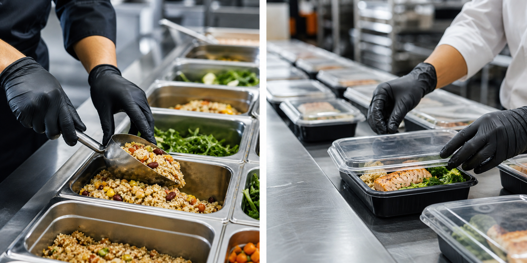 Wholesale Food Packaging & Manufacturing Supplies Food packaging and production containers in use on a commercial line